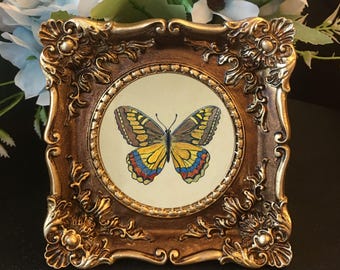 Original Hand painted sparkly butterfly art,framed Mini Painting.NOT print
