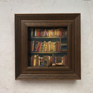 Hand Painted Bookshelf Mini Wall Art - Framed Original Painting