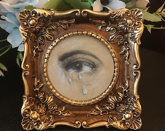 Original Pencil Drawing: Lover's Eye Mini Framed Wall Art,lover tears.NOT print