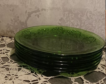 Plate VERECO glass GREEN France 1970 / Art of the Table / vintage decoration / set of 6 plates desserts glass color green decoration flower