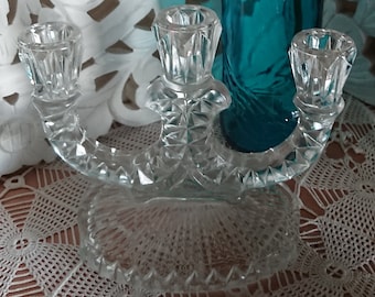 Cut crystal candlestick, France, 1950s, shabby chic / candlestick / Kerzenleuchter / candelabrum / romantic / candelabra / 3-branch candlestick