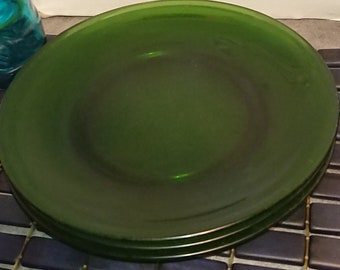 VERECO Green Flat Glass Plates France 60'S / Tableware interior decoration / set of 4 green dessert plates