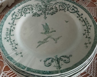 Plate Gien Faience France Terre De Fer XIX / Tableware / Set 