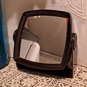 Tilting Mirror France Brown Resin 1970 / bathroom accessory aesthetic Vintage shabby decoration / adjustable mirror