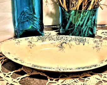 Cup Ravier Faience Boulenger Choisy le roi XIX Frankreich / Art de la table Vintage Dekoration / Ravier Linie Derby Blumendekoration blaue Tinte