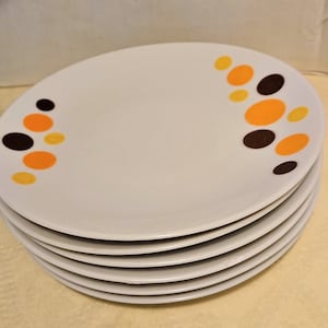Winterling Marktleuthen Bavaria 70's Borden / Serviesgoed / Vintage / Retro Decoratie / Set van 6 Witte Dessertborden met Pop Decor