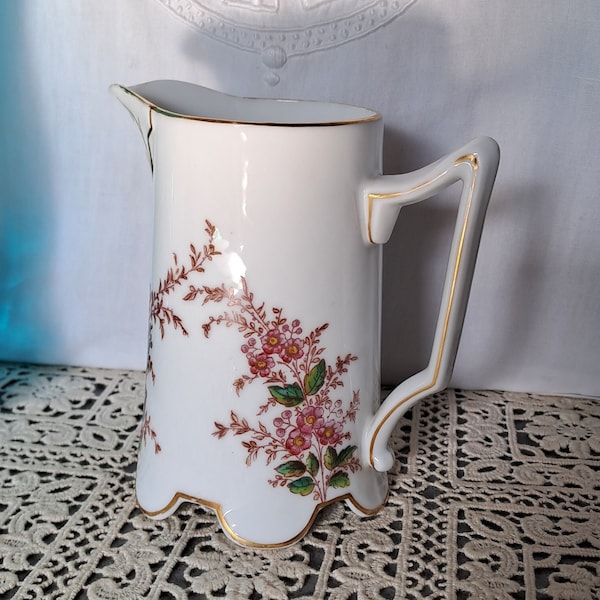 Milk Pot Indochina White Porcelain France 1910 / Tableware decoration collection Asia / Milk Pot white porcelain floral decoration