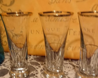 Martini Bistrot Bar France 20'S glasses / Tableware / Living decoration / retro glasses / 4 aperitif glasses in gold striped glass