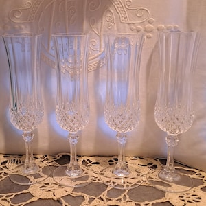 Champagne Flutes Cristal Arques France 1980 vintage / shabby table decoration / set of 6 Arques crystal flutes made in France