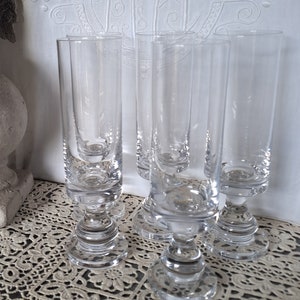 Copas de champán de cristal Francia años 70 / Vajilla Enología Cata / Juego de 5 copas de champán de cristal fabricadas en Francia