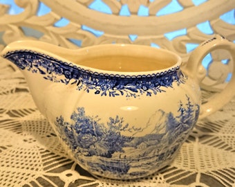 Milk Jug Porcelain Villeroy & Boch Faience Hungary SAAR 1900 / Tableware / Burgenland V and B / Milk jug ivory base with blue decorations