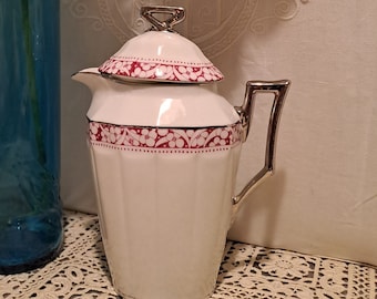 Limoges Porcelain Coffee Pot, Art Deco Style, 1920s, France / Retro Kitchen Decor / Porcelain Coffee Pot with Lid
