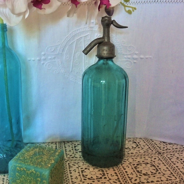Bouteille Eau Seltz Vittel Turquoise France 1920 / décoration cuisine / rétro vintage / 1 bouteille coloris vert en verre vendue à l'unité
