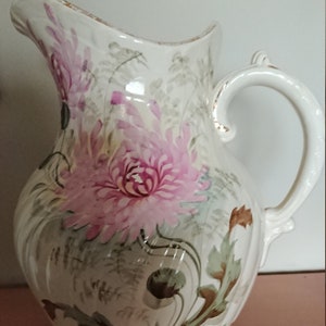 Pitcher Jug Sarreguemines 19th France / Bathroom decoration / Shabby / Hand-Painted Pitcher floral decoration Hamage line