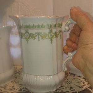 Pitcher Porcelain Faience France 1900 Empire style / Tableware / Vintage shabby decor / White French faience pitcher