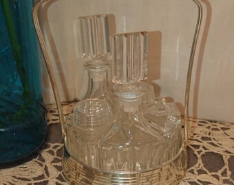 Serviteur Condiments Assaisonnement cristal 1900'S France JMPORT / Art de la table Shabby / serviteur de table en cristal et métal argenté