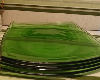 Saladier Vintage En Verre Coloré Vert – Forme Carrée – Déco De Table