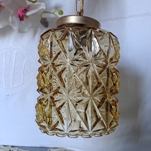 Pendant Light Ceiling Lamp Glass France POP 1950 / Retro Decoration / Golden Glass Pendant Light with Electric Support