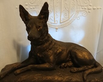 Statue Emile ROUFF Dog Policeman Platre France Art Deco / Art Nouveau decoration / Object collection / Vintage / platre statue restore