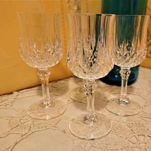 Vintage 80&#39;s Crystal Wine Glasses / Tableware / Vintage Decoration / Oenology / Set of 6 Chiseled Crystal Stemmed Glasses