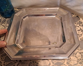 Silver Plated Dish BOUILLET BOURDELLE goldsmith square stainless steel France 80&#39;S / Hotel tableware serving tray / square silver plated dish B&B Lyon