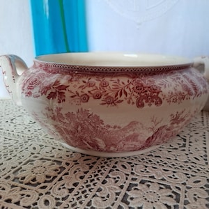 Villeroy and Boch Rose Burgenland Faience Vegetable Dish France 1980 / Vintage Tableware Decoration / Cream Base Vegetable Tureen with Pink Decor