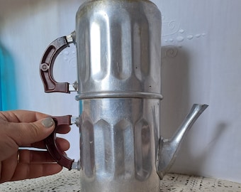 Cafetera italiana Rosetto de aluminio, década de 1950, Francia / decoración de cocina retro, electrodomésticos, café, utensilios de cocina / mangos de baquelita