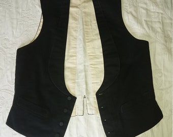 Black cotton vest Man 1900 France / Sewing Luxury suit / classic suit vest in cotton color black lined cotton curved back T38/40