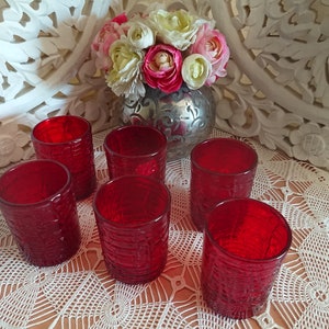 Red blown glass glasses France 70&#39;S / Tableware / Set of 6 small blown Lemonade glasses in carmine red glass