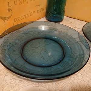 VERECO Blue Glass Plates 70'S / Tableware / Vintage Kitchen Decor / Set of 2 Blue Glass Soup Plates Made in France