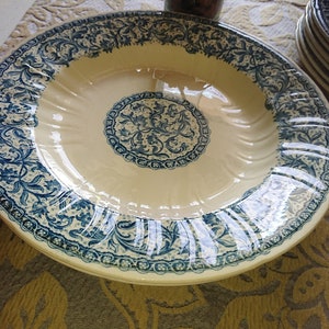 Gien Earthenware Plates France 19th Century / Tableware / Vintage Shabby Decor / Set of plates with blue decor: 2 deep + 2 flat