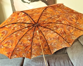 Parapluie Ombrelle umbrella Femme France Nylon 60'S / accessoire Mode Femme / Luxe et elegance / parapluie ombrelle coloris orange automne