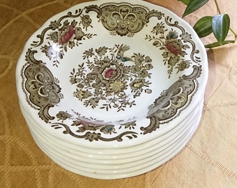 RIDGWAY Windsor 1960s English Earthenware Bowls and Saucers / Vintage Tableware Decoration Made in England / 8 Round Dessert Bowls