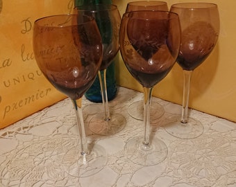 Crystal glasses burgundy France 80'S / Tableware / Wine glass / oenology / 5 crystal stemmed glasses chiseled wine color burgundy