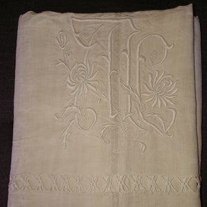 Embroidered Linen Sheets France Provence 1900 Linen / / Folk art / old / vintage / Double sheets monogrammed TI or AL