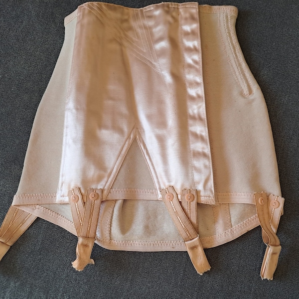 Gaine satin saumon Cybèle Femme 1940 France / Lingerie fine rétro Collector Vintage sous-vêtement / gaine satin et tulle élastique T 34-36