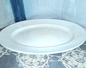 Oval Vieillard Dishes Opaque Porcelain France 1900 / Kitchen Tableware Shabby Decoration / Large Oval Fish Dish White