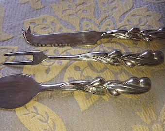 SILEA France 80&#39;S Silver Cutlery Set / Tableware / Vintage Decoration / Set of 3 Fancy Silver Metal Cutlery