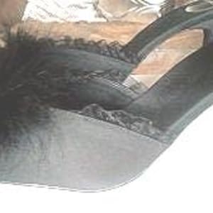 Luxury Silk Interior Mules 2000 / Fashion Accessory / Pair of new Mules from the French brand &quot;Sylvie Rost&quot; in Black Silk Satin with Swan Feather