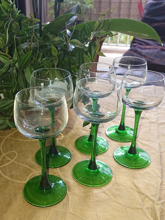 Alsace France Green Glasses 70'S / Made in France / Folk Art / Vintage /  Sold in Sets of 6 Green Glass Stemmed Glasses - Etsy