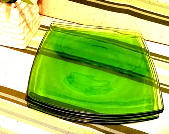 Saladiers DURALEX Vert Vintage - Lot De 2 - Verre Français - Occasion Avec Rayures