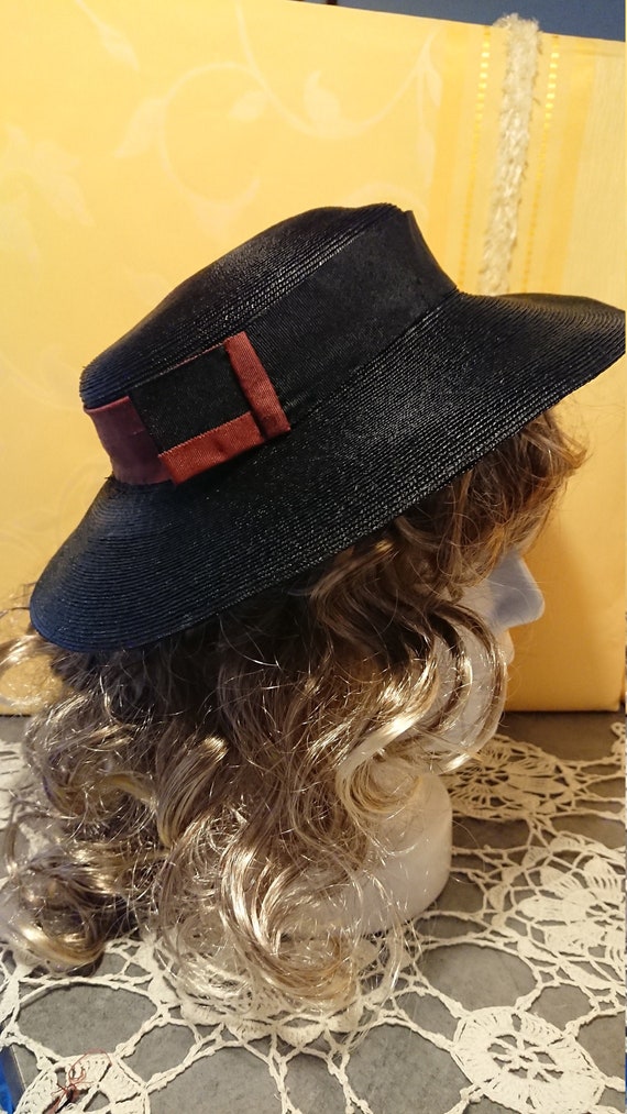 Chapeau Noir Paille Femme France Collection 1940 /