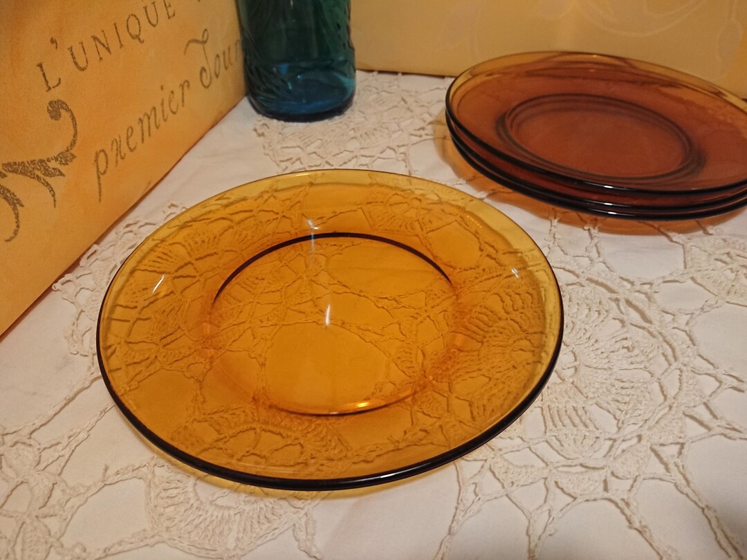 DURALEX Amber Glass Dessert Plates France 60'S / Tableware / Retro