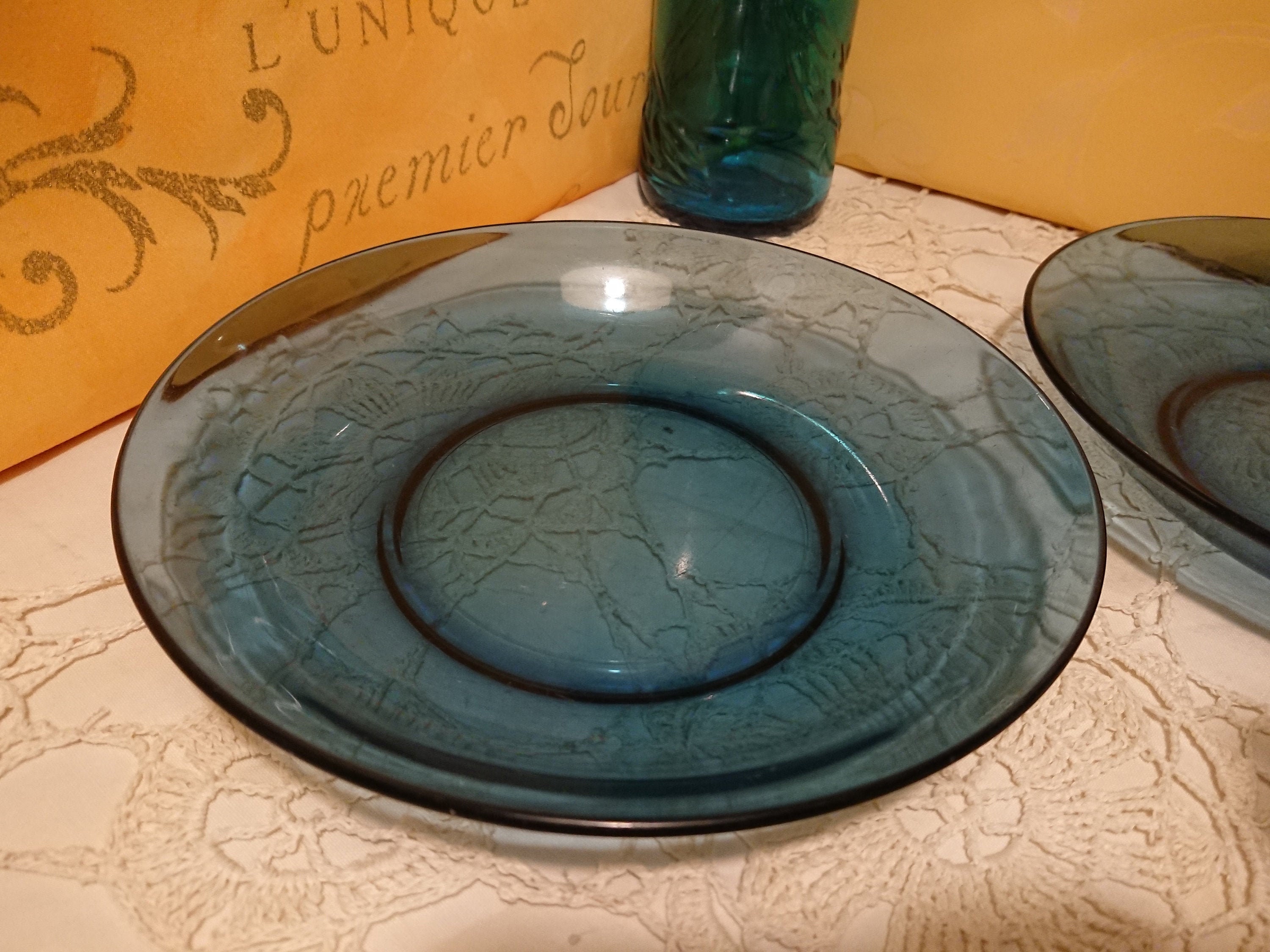 Lot De 6 Coupelles à Dessert Veréco (Duralex) France, Verre Ambré Et Bleu, Vintage