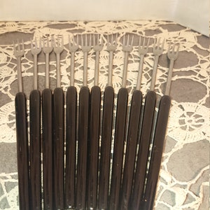 Cutlery Stainless Steel Fondue Fork France 70&#39;S / Tableware / Vintage Decoration / 12 Fondue Forks in Black Resin and Stainless Steel