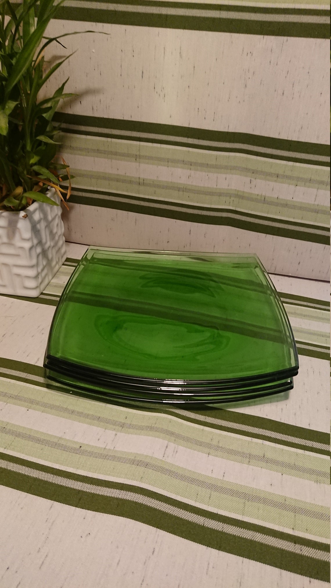 Square Plates Green Glass 70'S / Tableware / Vintage Etsy Australia