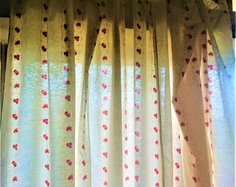 Printed cotton curtain, Provence, France, 1940s. Retro shabby chic decor. Striped and floral print cotton voile curtain. Second-hand item.