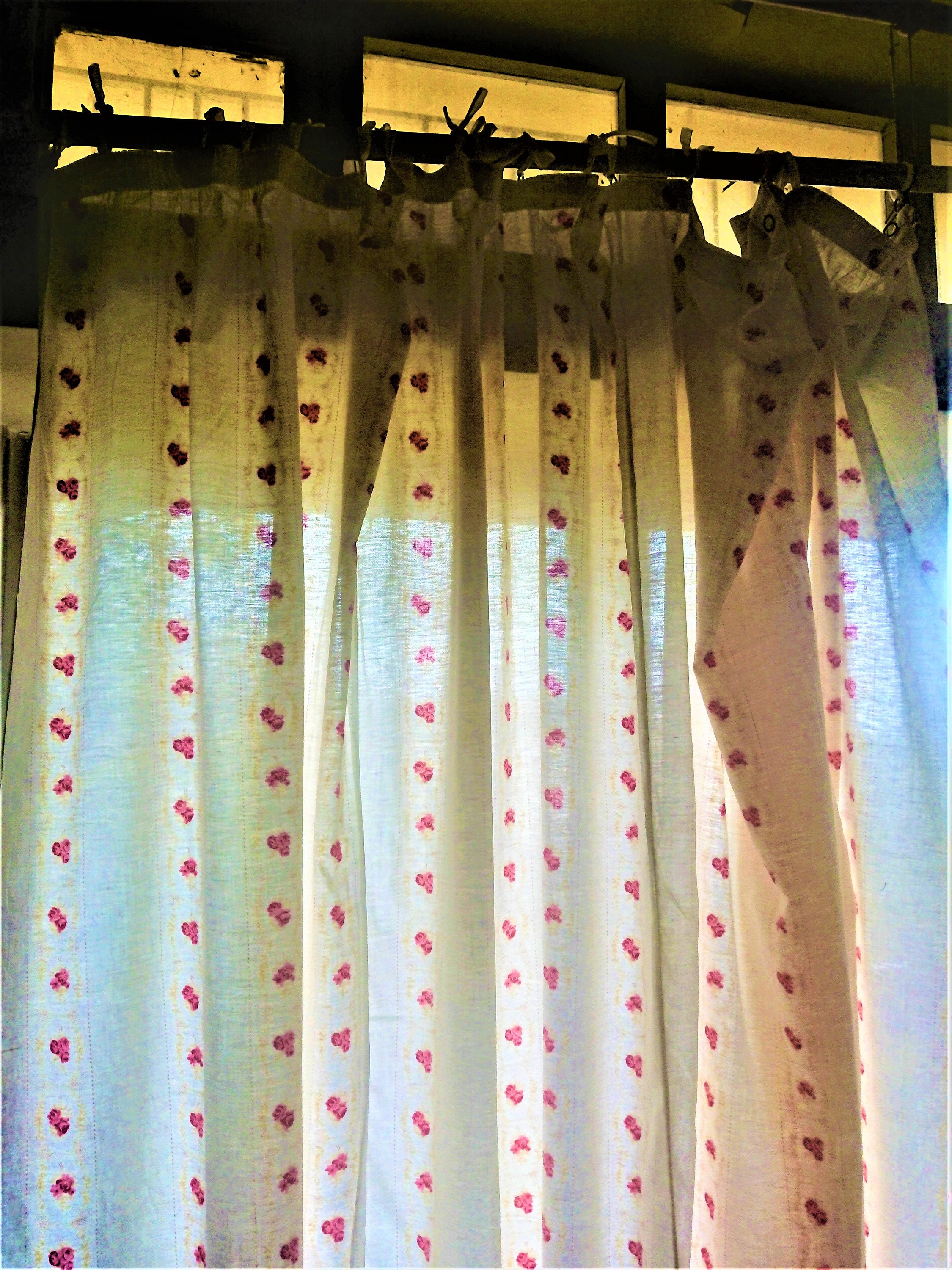 Rideau Coton Imprimé Provence France 1940/Décoration Rétro Shabby Authentique Grand Rideau Imprimé à