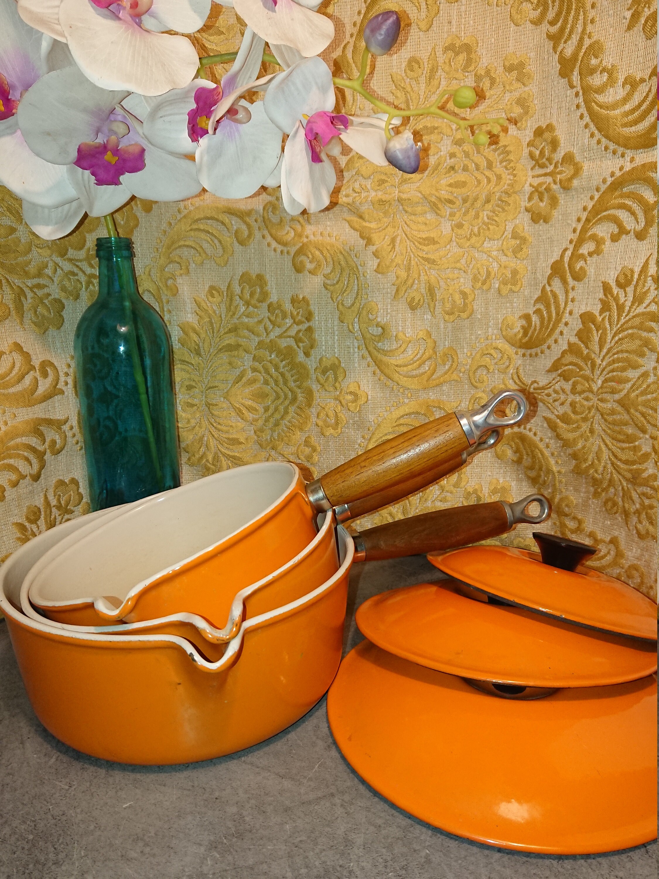 825⚜️ Ancienne Casserole Orange Le Creuset en Fonte Émaillée