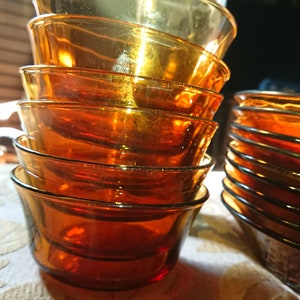 DURALEX Amber Glass Bowls FRANCE 50&#39;S / Tableware / Folk Art / Set of 6 Amber Glass Bowls / Made in France